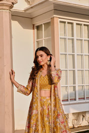Floral Festive Lehenga Set – Aqua Blue & Mustard Yellow 🌸🌼