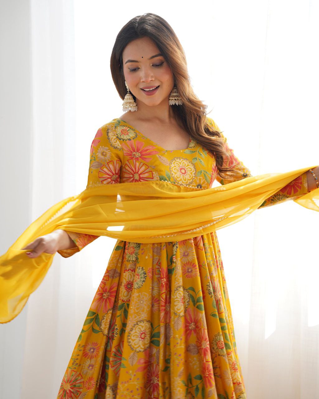 Sunshine Yellow Floral Anarkali Set with Palazzo ☀️🌸