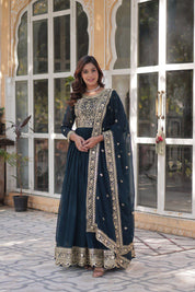 Regal Embroidered Anarkali Set with Dupatta – Purple & Navy Blue
