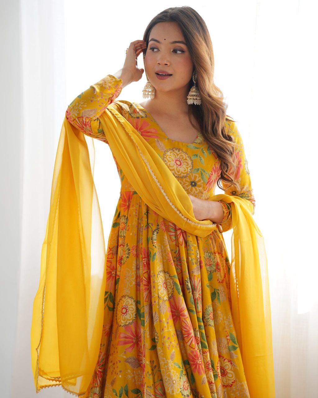 Sunshine Yellow Floral Anarkali Set with Palazzo ☀️🌸