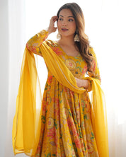 Sunshine Yellow Floral Anarkali Set with Palazzo ☀️🌸