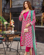 Vibrant Pink & Green Printed Ethnic 3-Piece Suit (K262)