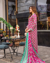Vibrant Pink & Green Printed Ethnic 3-Piece Suit (K262)