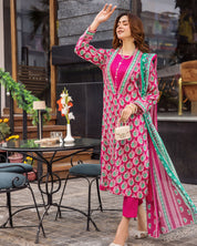 Vibrant Pink & Green Printed Ethnic 3-Piece Suit (K262)