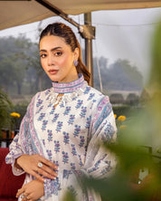 Elegant Off-White & Blue Printed Ethnic 3-Piece Set (K260)