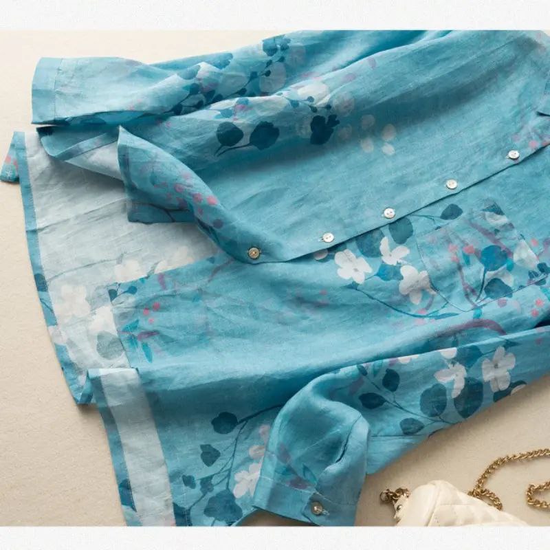 Blue Floral Printed Shirt For Women