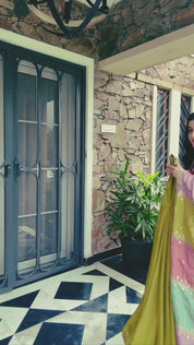 Lime Mustard Flared Anarkali Set with Contrast Dupatta